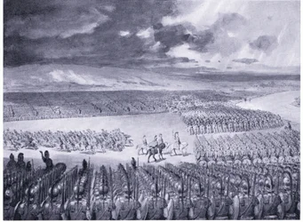 Porus erwartet den Angriff Alexanders 326 v. Chr.